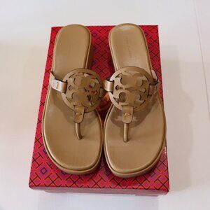 MILLER PATENT WEDGE SANDAL -Tan/Walnut